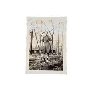 Vtg Lady Posing on Swing at Park Original Monochrome Photography Found Snapshot